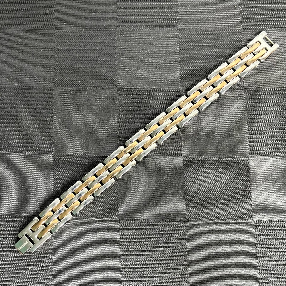 Talexia Men's Stainless Steel Chain Link Bracelet- Silver and Gold. 8.5"